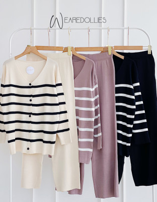 AIMARA SET / ONESET KNIT MOTIF STRIPES