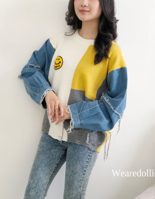 FANILA SWEATER / COLAR SWEATER KNIT MIX DENIM