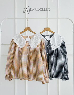 FELIA TOP / ATASAN MOTIF GINGHAM KERAH BROKAT