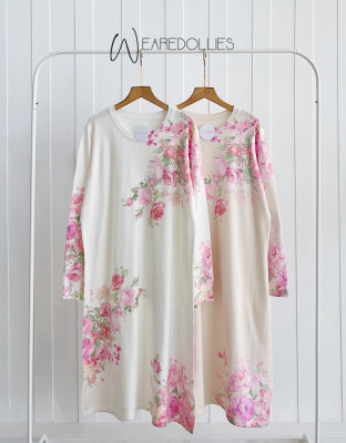 FLOWY LONG TUNIC / TUNIC KNIT MOTIF BUNGA PINK