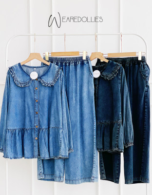 KAY DENIM SET / ONESET DENIM KERAH RUFFLE