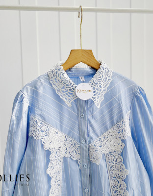 LAUFA SHIRT / KEMEJA STRIPES MIX LACE PREMIUM