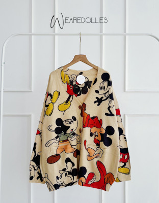 LAXENA KNIT OUTER / CARDIGAN KNIT MOTIF MICKEY IMPORT