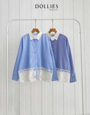 MERY SHIRT / KEMEJA STRIPES MIX LACE BROKAT