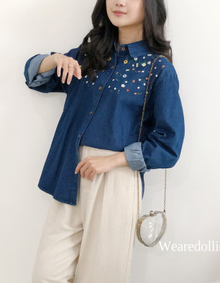 TERHA DENIM SHIRT / KEMEJA DENIM BORDIR BUNGA SMALL