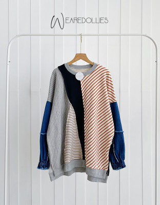 ZERINA SWEATER / SWEATER KAOS KNIT MIX DENIM