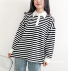 ELUSA TOP / ATASAN KAOS KERAH BASIC MOTIF SALUR