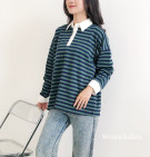 ELUSA TOP / ATASAN KAOS KERAH BASIC MOTIF SALUR