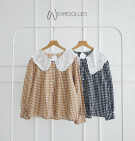 FELIA TOP / ATASAN MOTIF GINGHAM KERAH BROKAT