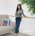 TWIN KNIT TOP / BLOUSE STRIPES MIX BUNGA ORGANZA